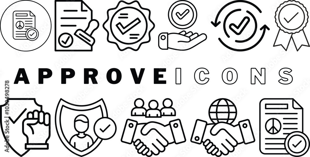 Approve Related Vector Line Icons set collection