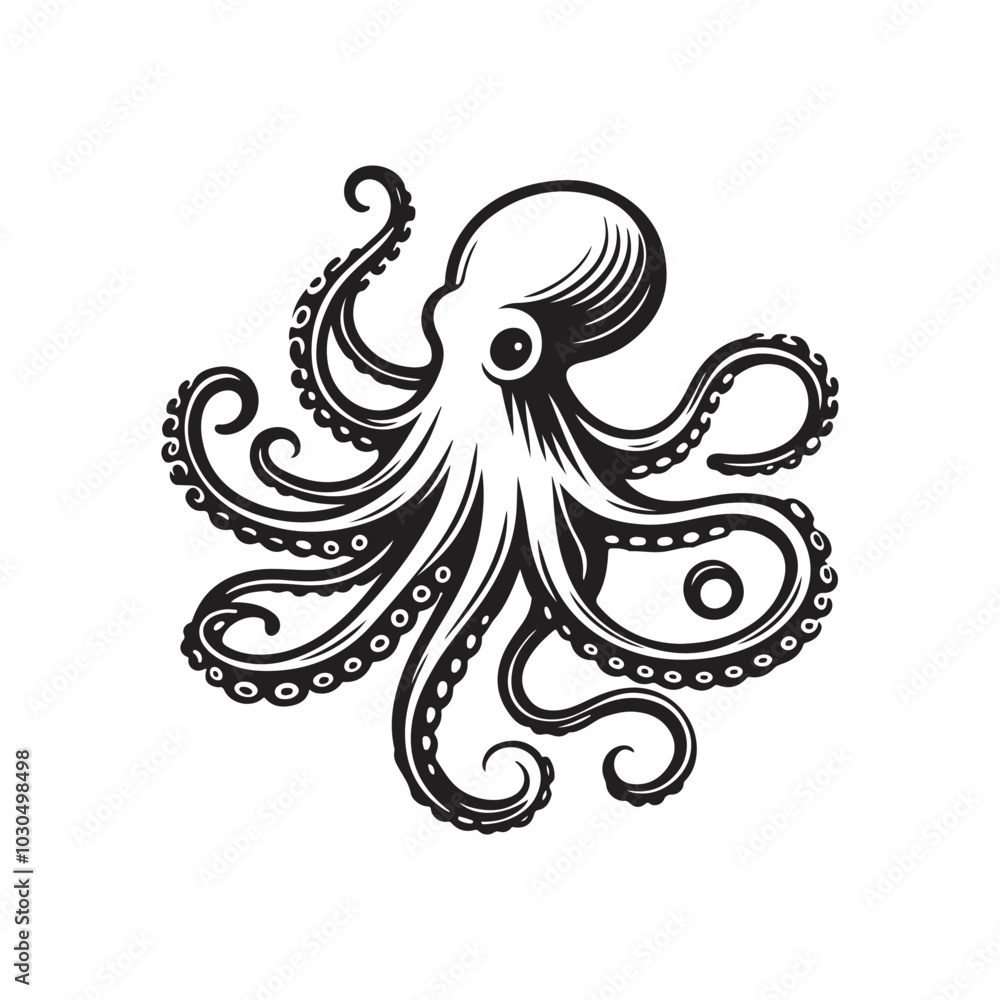 Octopus Silhouette Vector. Black Icon on White Background. Octopus Silhouette Vector. Black Icon on White Background.