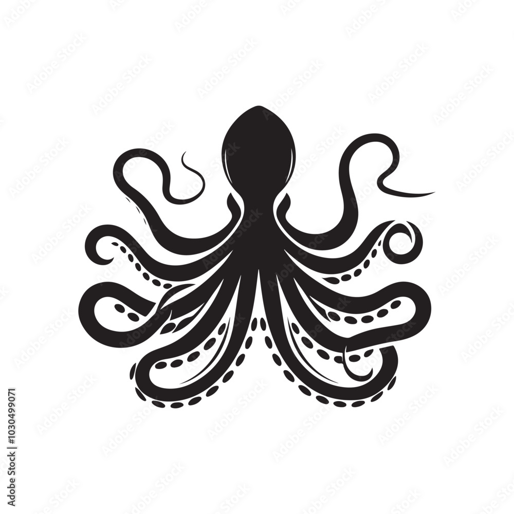 Silhouette Vector of Octopus. Black Icon on a White Background. Silhouette Vector of Octopus. Black Icon on a White Background.