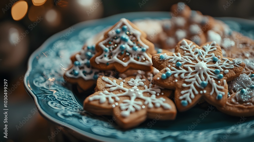 Decorative holiday cookies on a festive plate, showcasing intricate icing designs. Decorative holiday cookies on a festive plate, showcasing intricate icing designs.