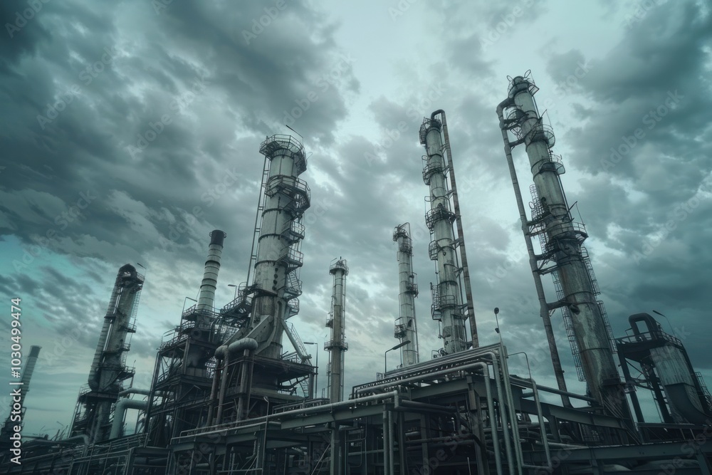 Obraz premium Industrial refinery under cloudy sky