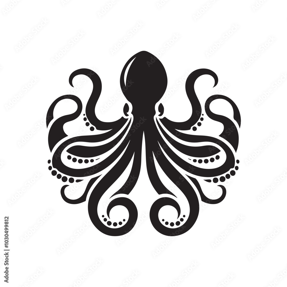 Octopus Icon in Black - Vector Silhouette on White Background. Octopus Icon in Black - Vector Silhouette on White Background.