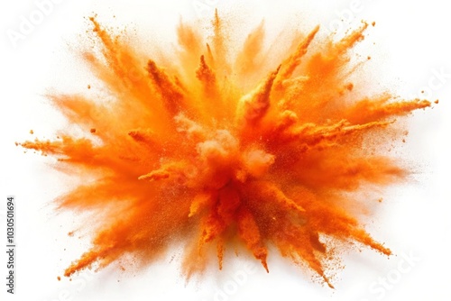 a splash of orange and orange powder on a white background