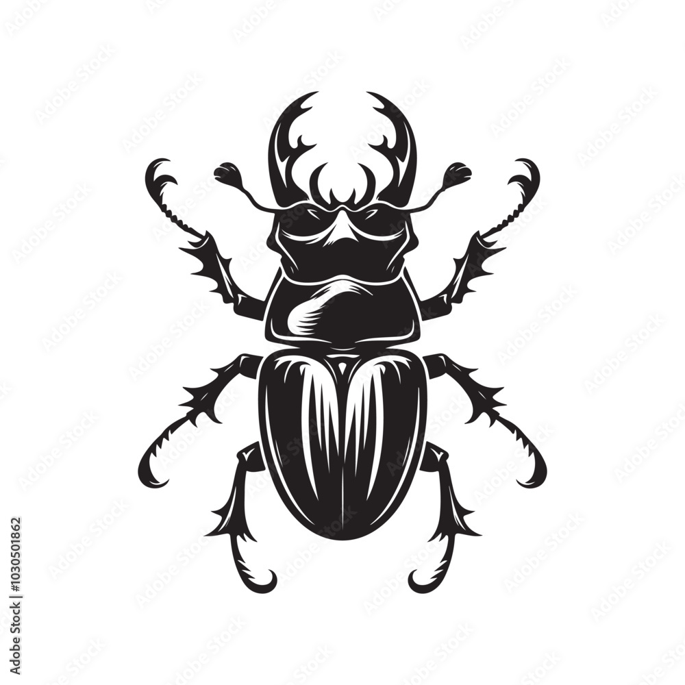 Fototapeta premium Black Vector Beetle Silhouette Icon Illustration on White.