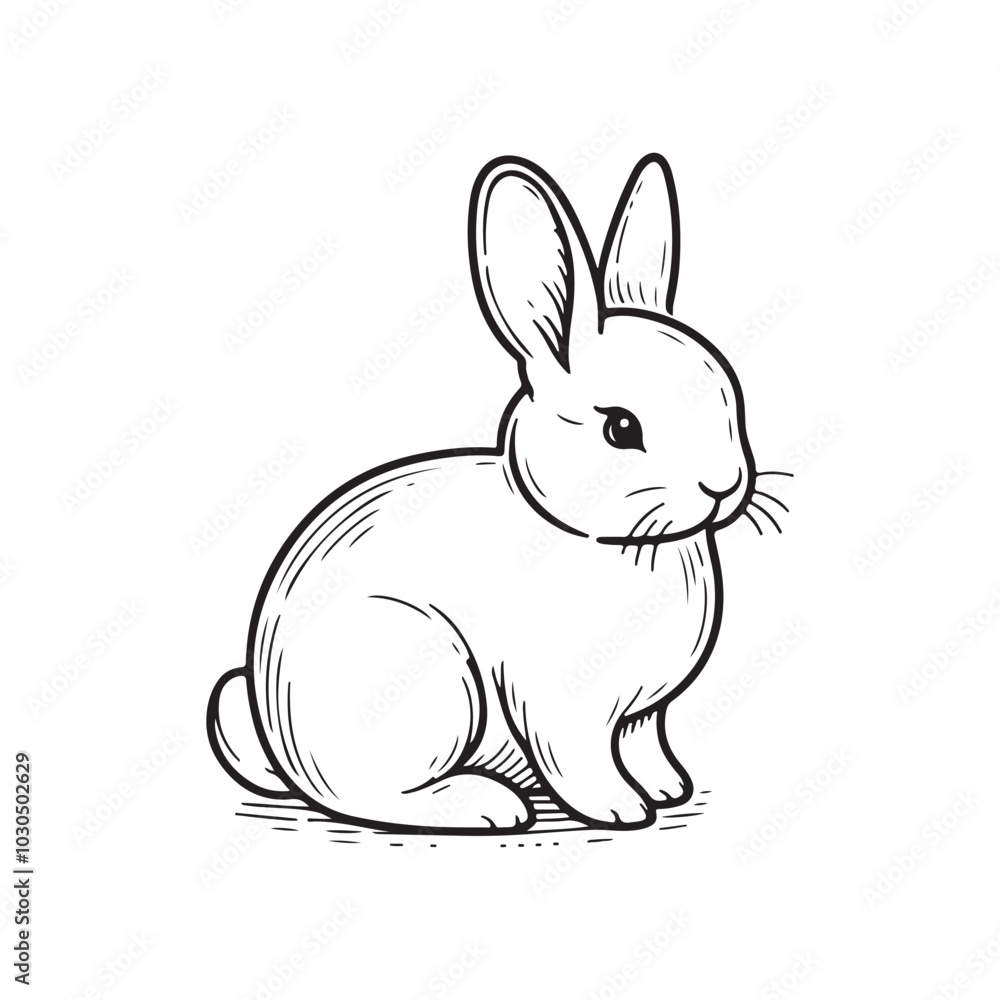 Black Rabbit Silhouette Side View. Isolated on White Background. Black Rabbit Silhouette Side View. Isolated on White Background.