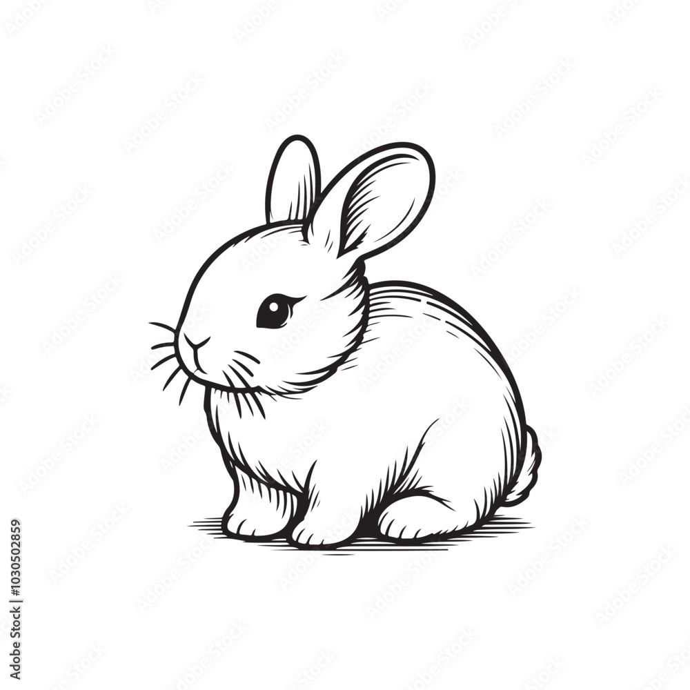 Black Rabbit Silhouette Side View. Isolated on White Background. Black Rabbit Silhouette Side View. Isolated on White Background.