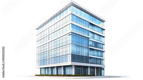 A tall, modern glass office building.