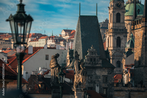 Exploring the historic architecture and landmarks of Prague under a brilliant blue sky