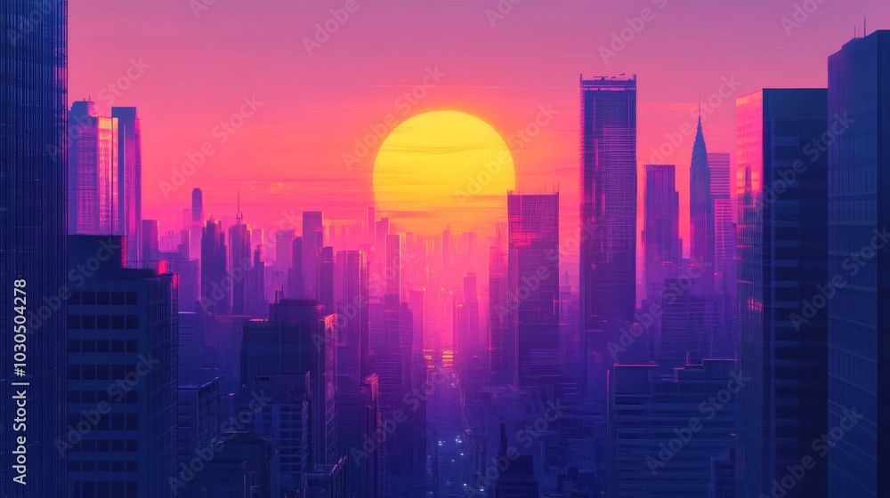 Vibrant Sunset Over a City Skyline Vibrant Sunset Over a City Skyline