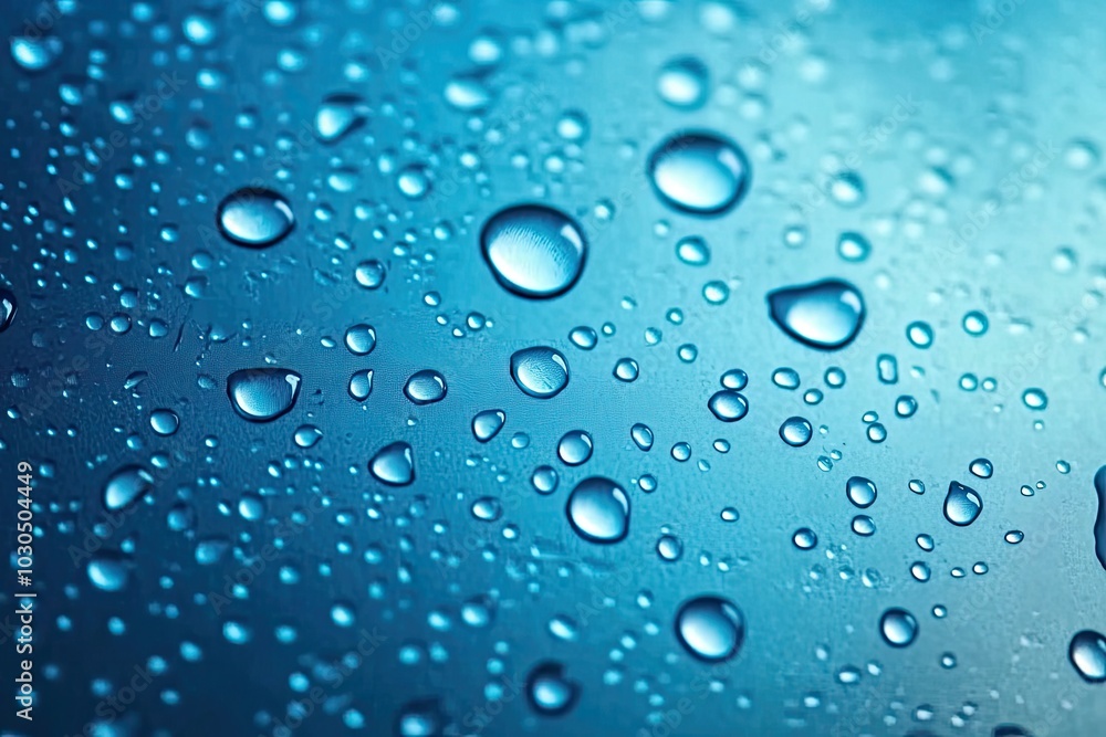 Water Droplets on Glass, Abstract Blue Background, Dew Drops Art, Aqua Texture Print Water Droplets on Glass, Abstract Blue Background, Dew Drops Art, Aqua Texture Print