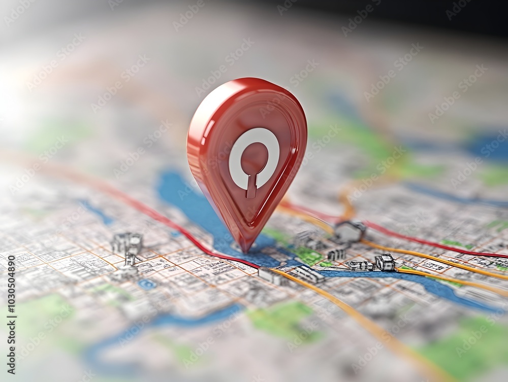 Digital GPS Location Marker on Map with Route Path Concept Digital GPS Location Marker on Map with Route Path Concept