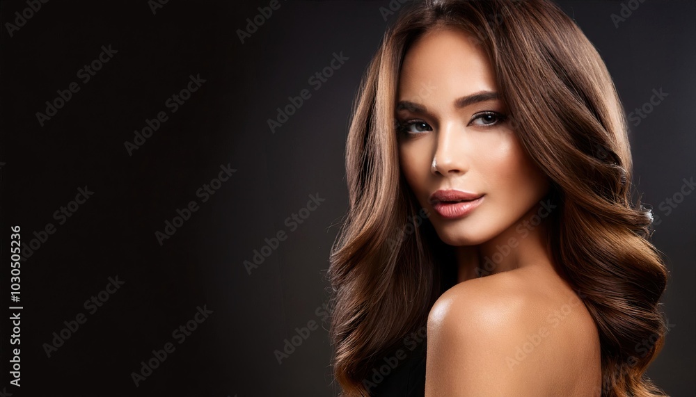 Naklejka premium beautiful woman and body with brown brunette flowing hair