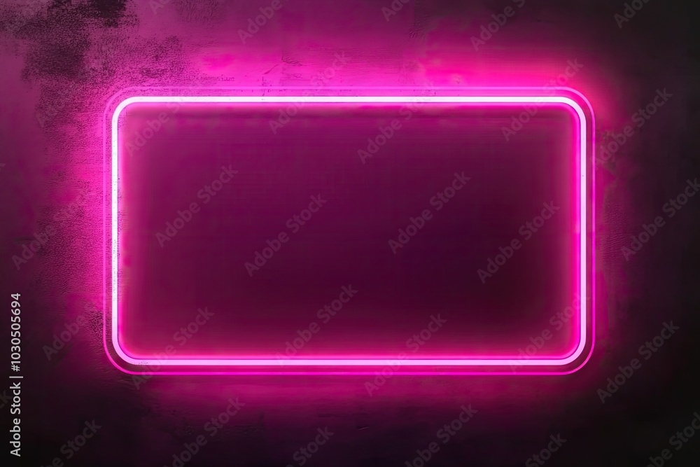 Product Presentation, Neon pink frame, glowing light, bright neon border, vibrant pink rectangle, luminous wall decor, retro neon sign