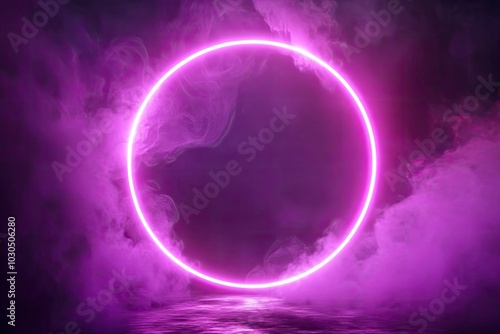 Wallpaper Mural Product Presentation, Neon pink circle, purple mist, glowing ring, abstract background, futuristic design, vibrant light art Torontodigital.ca