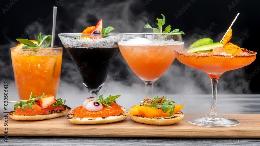 Halloween art gallery opening in an American city eerie-themed appetizers like eyeball crostini Halloween art gallery opening in an American city eerie-themed appetizers like eyeball crostini