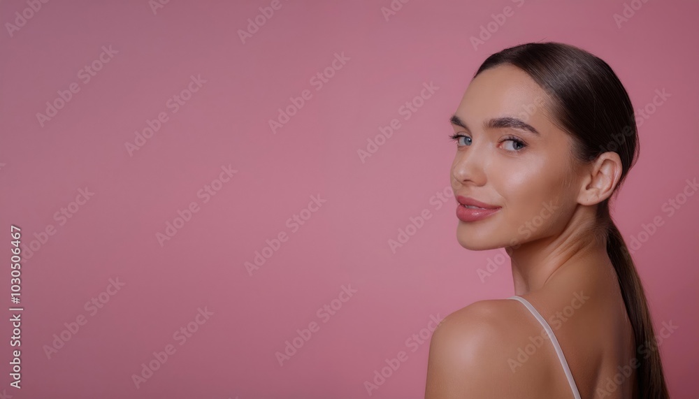 Natural Beauty Portrait Against Pink Background Natural Beauty Portrait Against Pink Background
