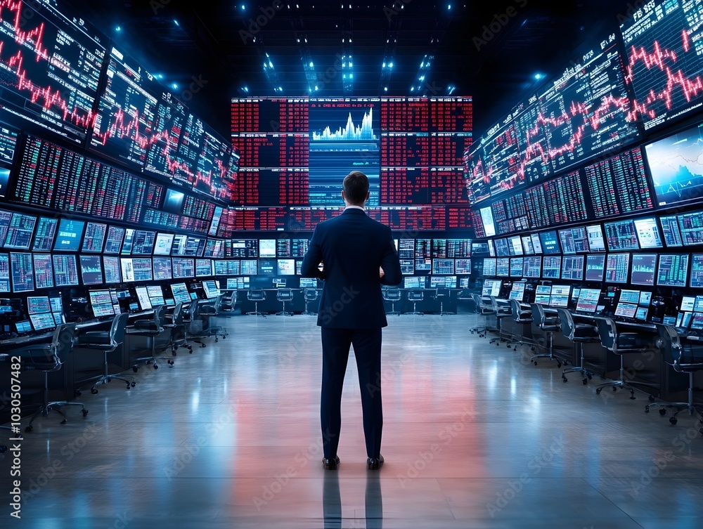 Obraz premium Futuristic Digital Financial Trading and Analytics Control Room in the Cosmic Space