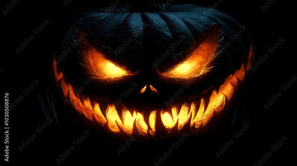 Naklejka premium Glowing Jack-o'-Lantern Face on Black Background