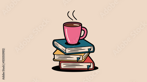 Stack of books with coffee mug for study and refreshment concept
