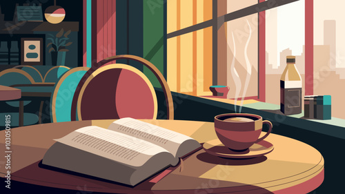 Cozy cafe scene with book and coffee for relaxation concept