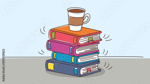 Stack of books with coffee cup for education and refreshment concept