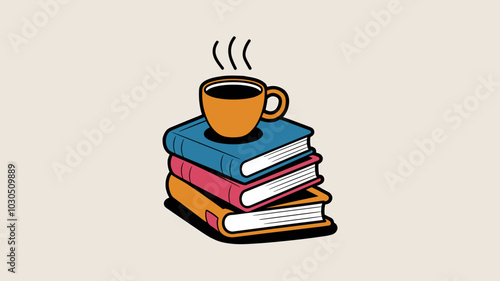 Books with coffee cup for reading and caffeine boost concept