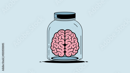 Brain in glass dome for protection and study concept