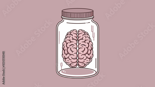 Brain in glass container for scientific study concept