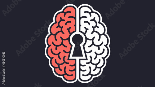 Vector brain with keyhole concept illustration
