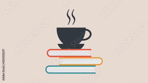 Vector coffee cup on stack of books illustration