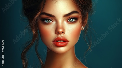 Portrait of a Beautiful Young Woman with Striking Features