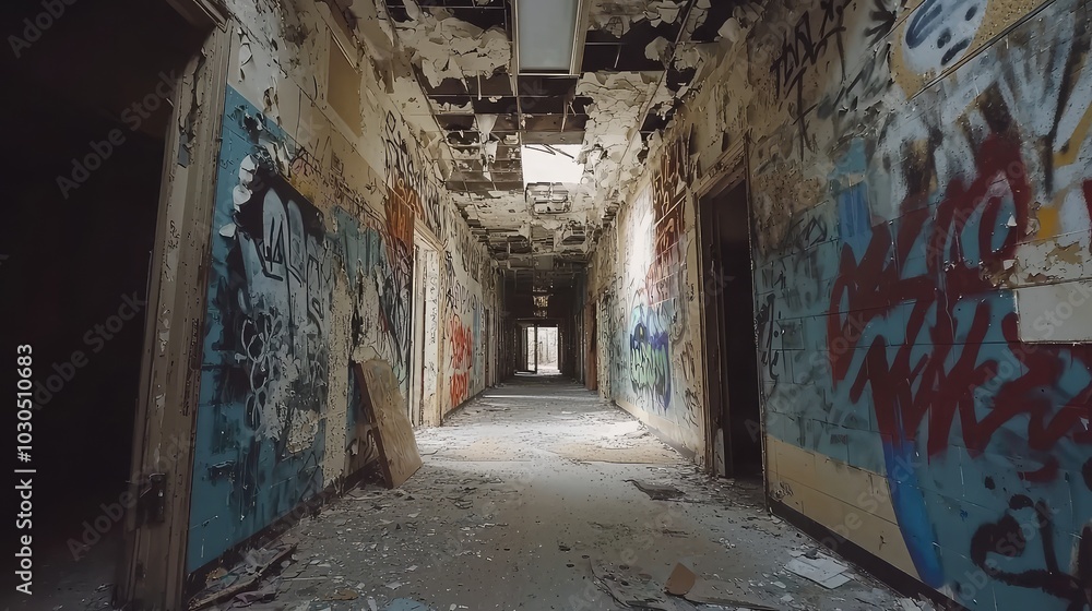 Fototapeta premium Graffiti Art on Abandoned Building Walls