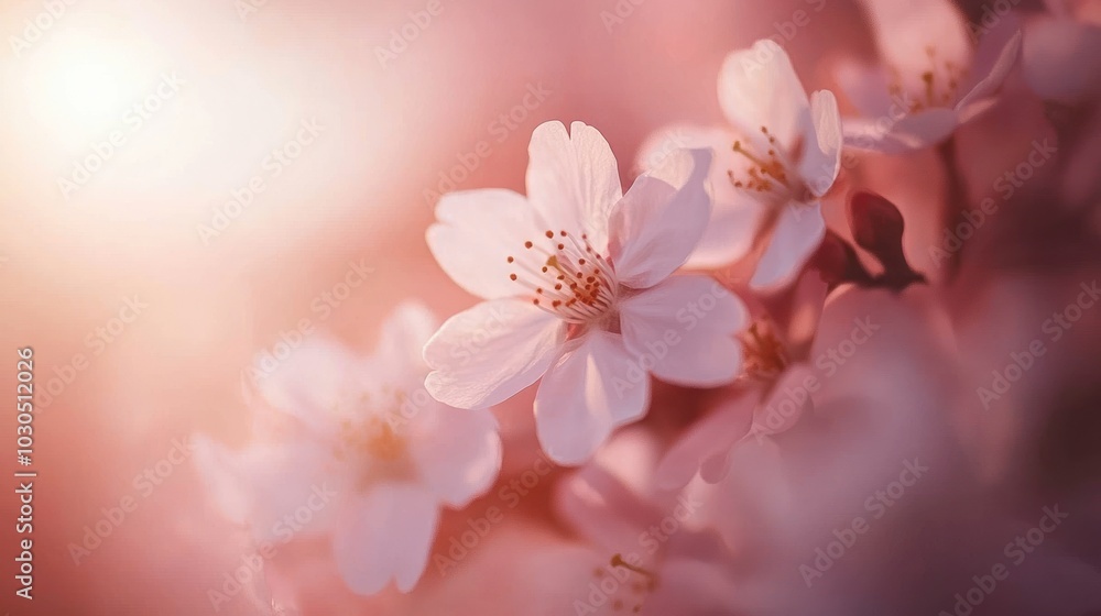 A close-up of delicate cherry blossom flowers against a soft, warm background. A close-up of delicate cherry blossom flowers against a soft, warm background.