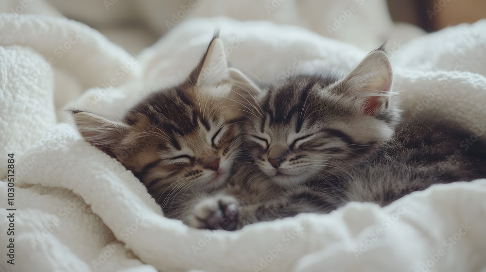 Two adorable tabby kittens sleeping peacefully together. Two adorable tabby kittens sleeping peacefully together.
