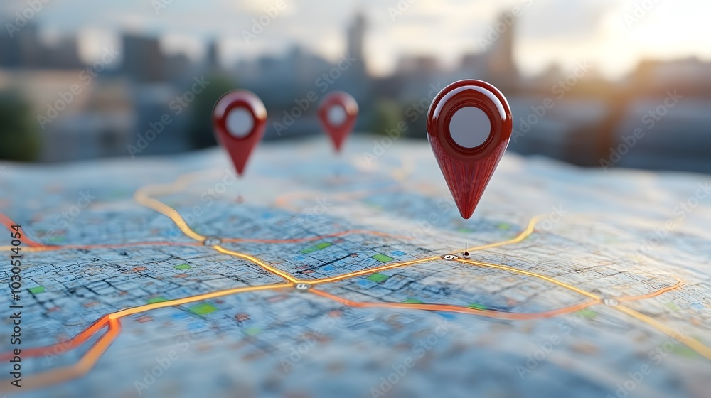 Digital GPS Location on the Map and Pin Route Path Concept Digital GPS Location on the Map and Pin Route Path Concept