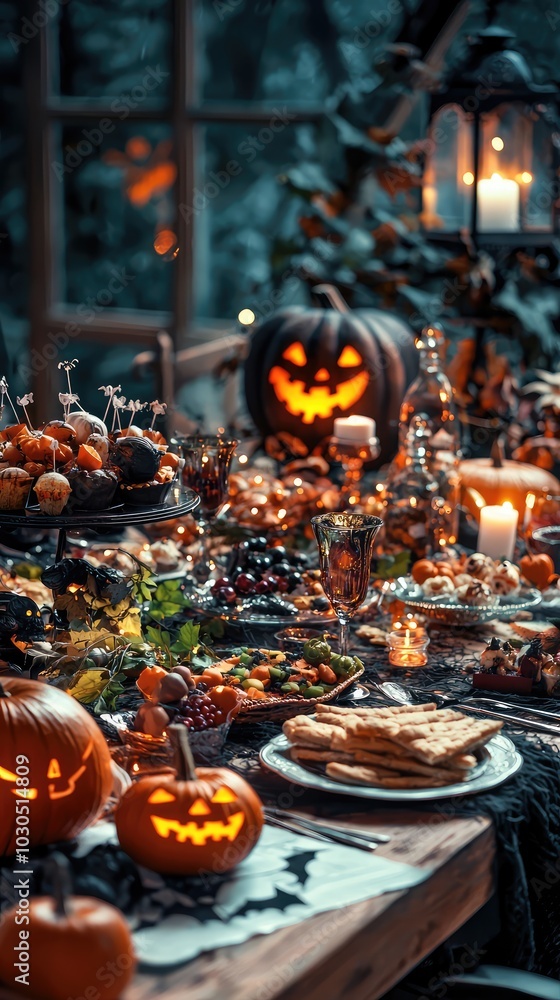 Naklejka premium Lively Halloween Feast Table Setting