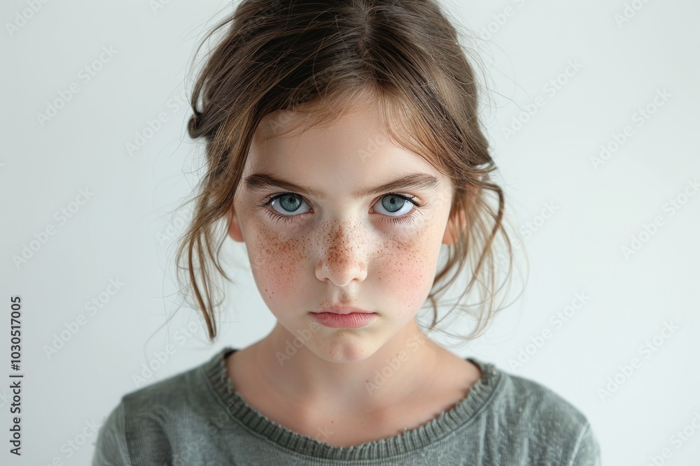 Portrait of Angry Young Girl with Freckles Portrait of Angry Young Girl with Freckles