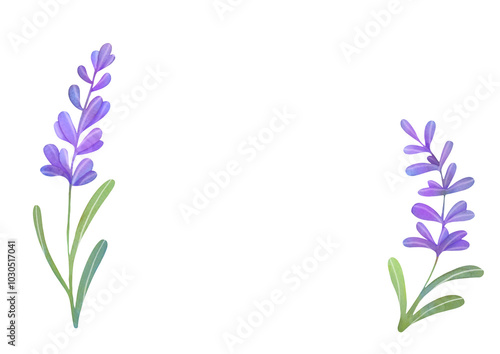 watercolor flowers border frame with lavender on copy space background. tender empty banner design for wedding for invitations, greeting cards, accessories, merch, mothers day card template