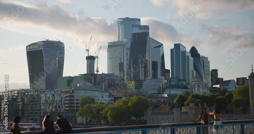 London Modern Skyline at Sunset photo