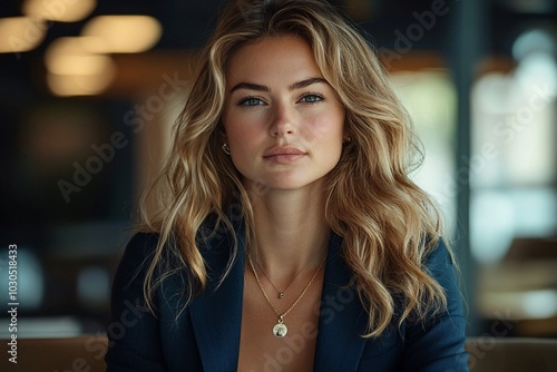 Beautiful Confident Business Woman in Suit Looking at the Camera