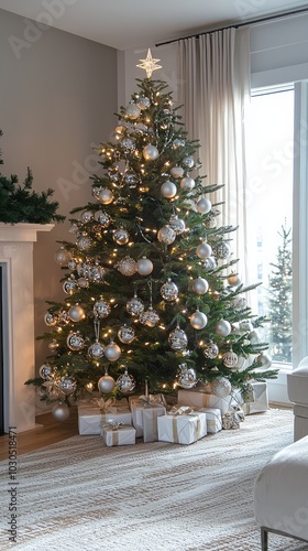 Modern Christmas Tree with Elegant Decorations