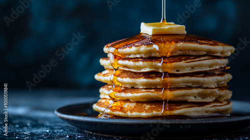 Wallpaper Mural Fluffy stack of pancakes with butter and syrup drips Torontodigital.ca