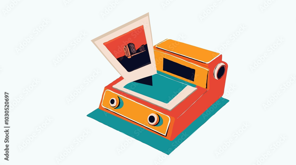 A retro Polaroid camera illustration in bright colors, evoking nostalgia and the charm of instant photography. Ideal for vintage-themed projects, photography, and design A retro Polaroid camera illustration in bright colors, evoking nostalgia and the charm of instant photography. Ideal for vintage-themed projects, photography, and design