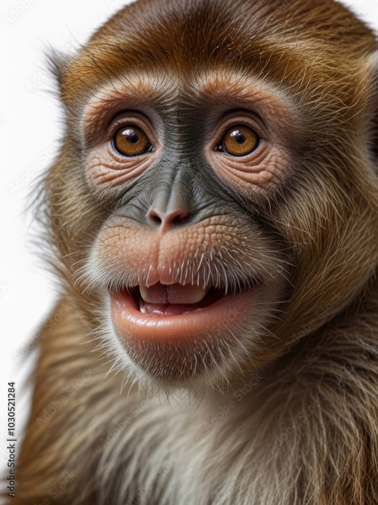 Cute and funny monkey face isolated on white background. Generated with AI. Cute and funny monkey face isolated on white background. Generated with AI.
