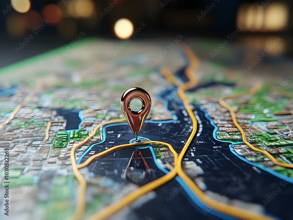 Digital GPS Location on Map with Route Path Concept Digital GPS Location on Map with Route Path Concept