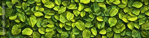 A vibrant arrangement of green leaves creating a natural, textured background.