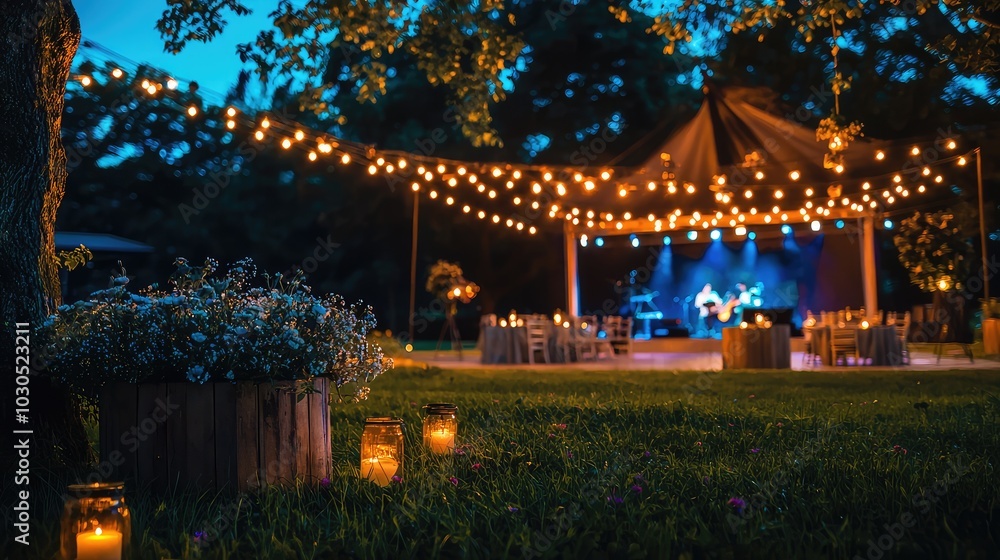 Serene and Beautifully Lit Wedding Reception View Serene and Beautifully Lit Wedding Reception View