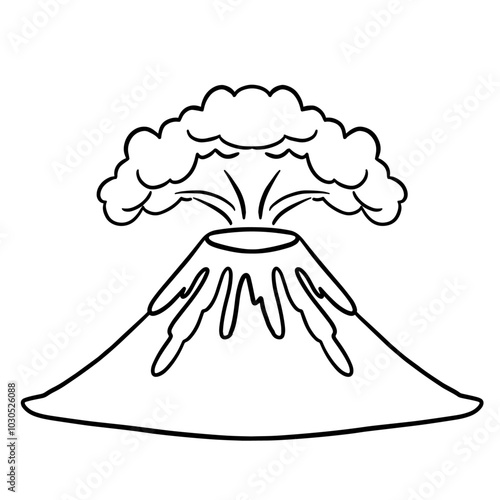 シンプルな火山噴火の白黒イラスト