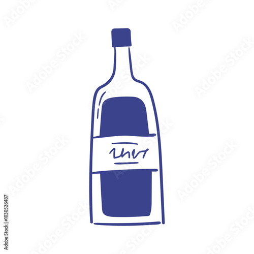 Line art doodle drawing of wine bottle. Hand drawn alcohol beverage. Element for party and celebration event. Vector graphic