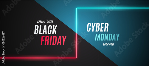 Neon glow split banner for Black Friday and Cyber Monday deals
